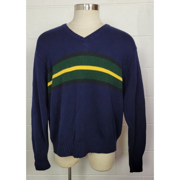 Polo Ralph Lauren Mens‎ V Neck Blue Cotton Stripe Sweater XXL - Picture 1 of 5